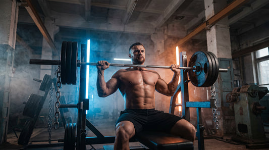Athlet beim Bankdrücken – Push Pull Legs Trainingsplan für Muskelaufbau
